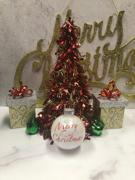 Merry Christmas Glitter Ornament - Personalized - Set of 4