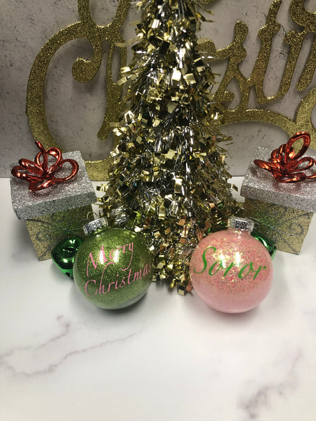 Merry Christmas Glitter Ornament - Personalized - Set of 4