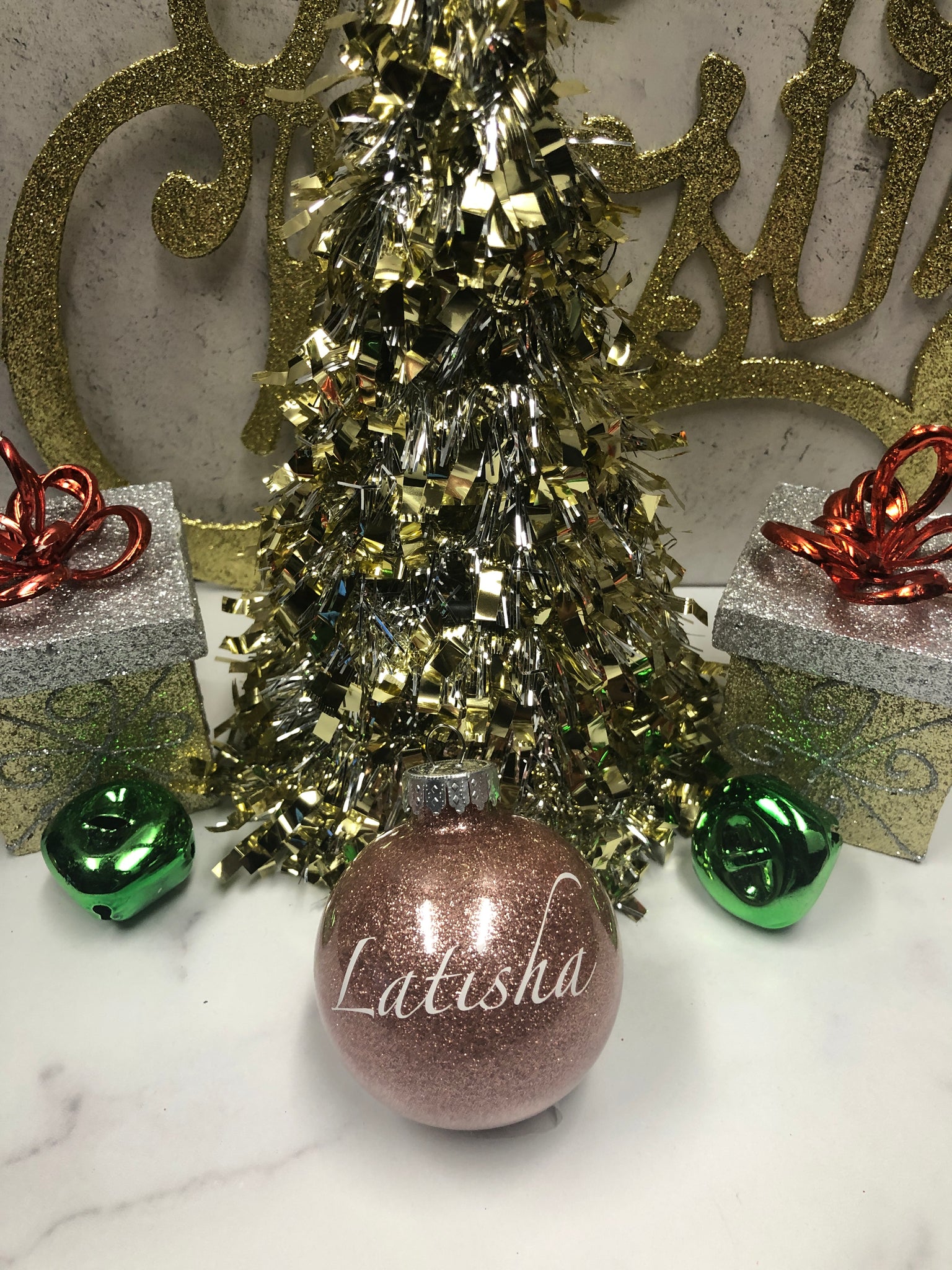 Merry Christmas Glitter Ornament - Personalized