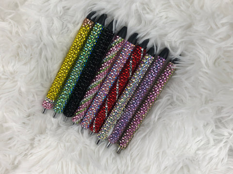 (from left to right) Pencil, Peridot AB, Jet Black, Pink/Peridot/Opal Stripes, Light Pink AB, Red/Silver Stripes, Crystal AB, Lavender Light, Rainbow Rose