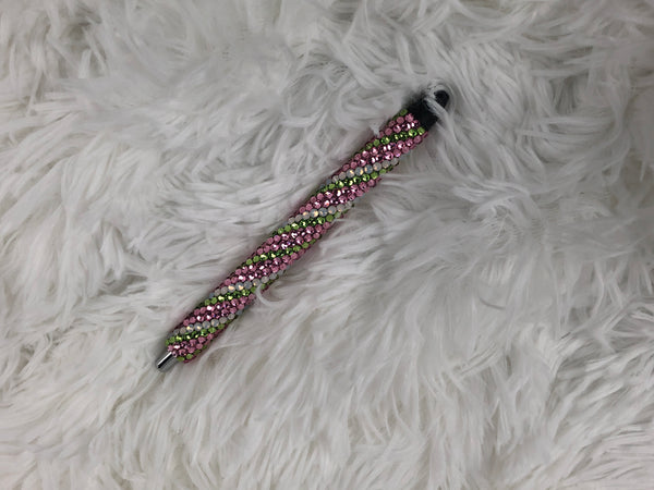 Bling Pen - Two Color Stripes - Light Pink Base w/ Peridot & Opal stripes